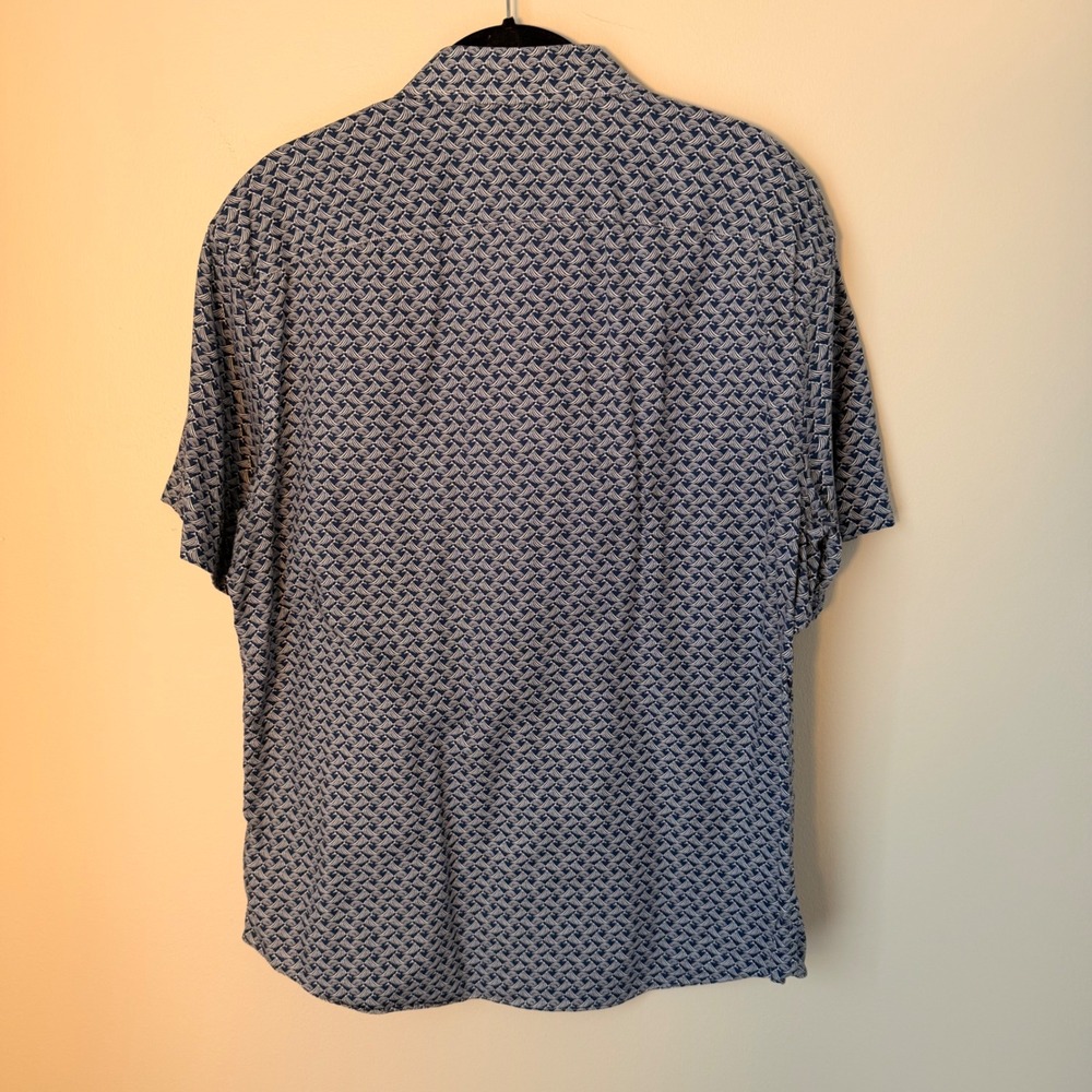 UNTUCKit Stoller Slim Fit Navy Wave Short Sleeve Shirt (Large) Summer Coastal - Picture 11 of 12